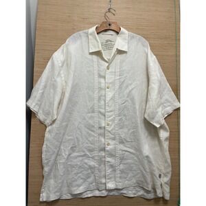 Tommy Bahama Mens XXL Off White 100% Linen Guayabera Short Sleeve Shirt